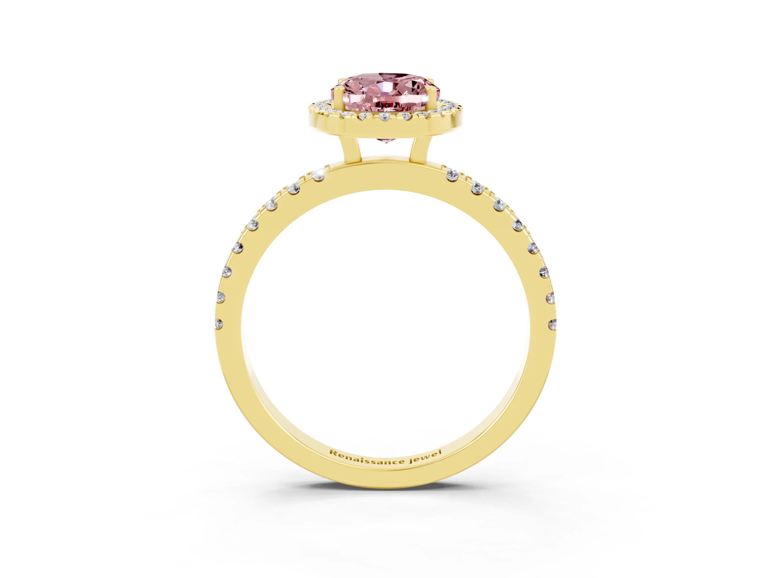 Yellow gold Oval Cut Halo Diamond Pave Band with Prong Setting_3