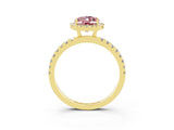 Yellow gold Oval Cut Halo Diamond Pave Band with Prong Setting_3