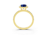 Yellow gold Oval Cut Halo Diamond Pave Band with Prong Setting_3