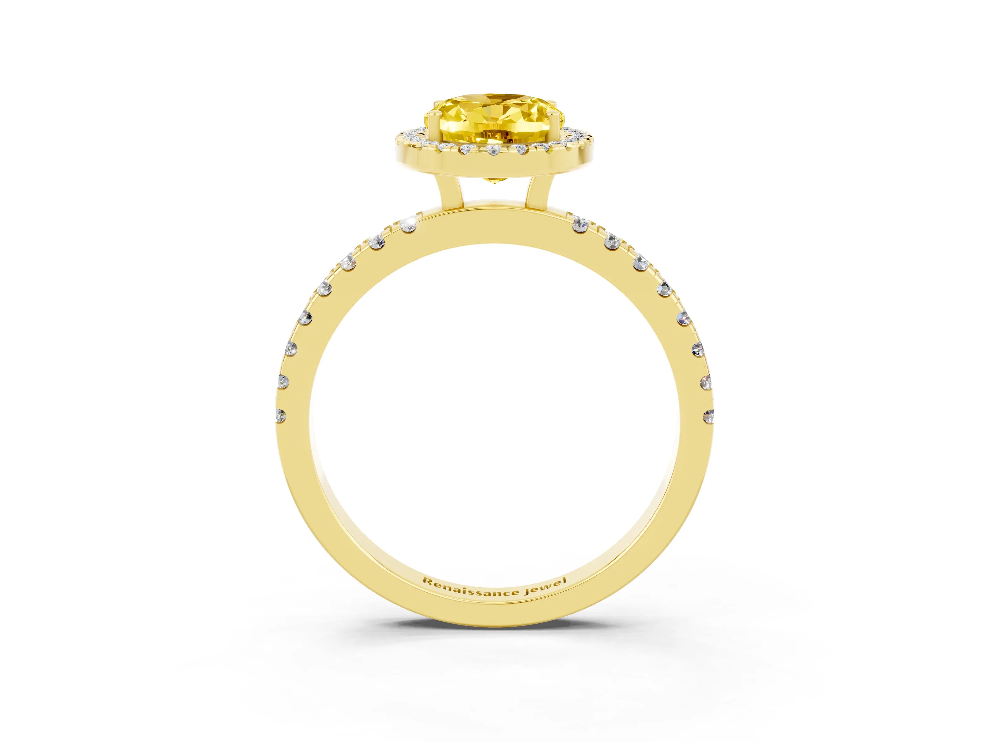 Yellow gold Oval Cut Halo Diamond Pave Band with Prong Setting_3