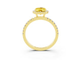 Yellow gold Oval Cut Halo Diamond Pave Band with Prong Setting_3
