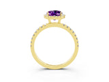 Yellow gold Oval Cut Halo Diamond Pave Band with Prong Setting_3