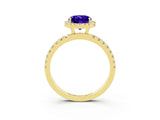 Yellow gold Oval Cut Halo Diamond Pave Band with Prong Setting_3