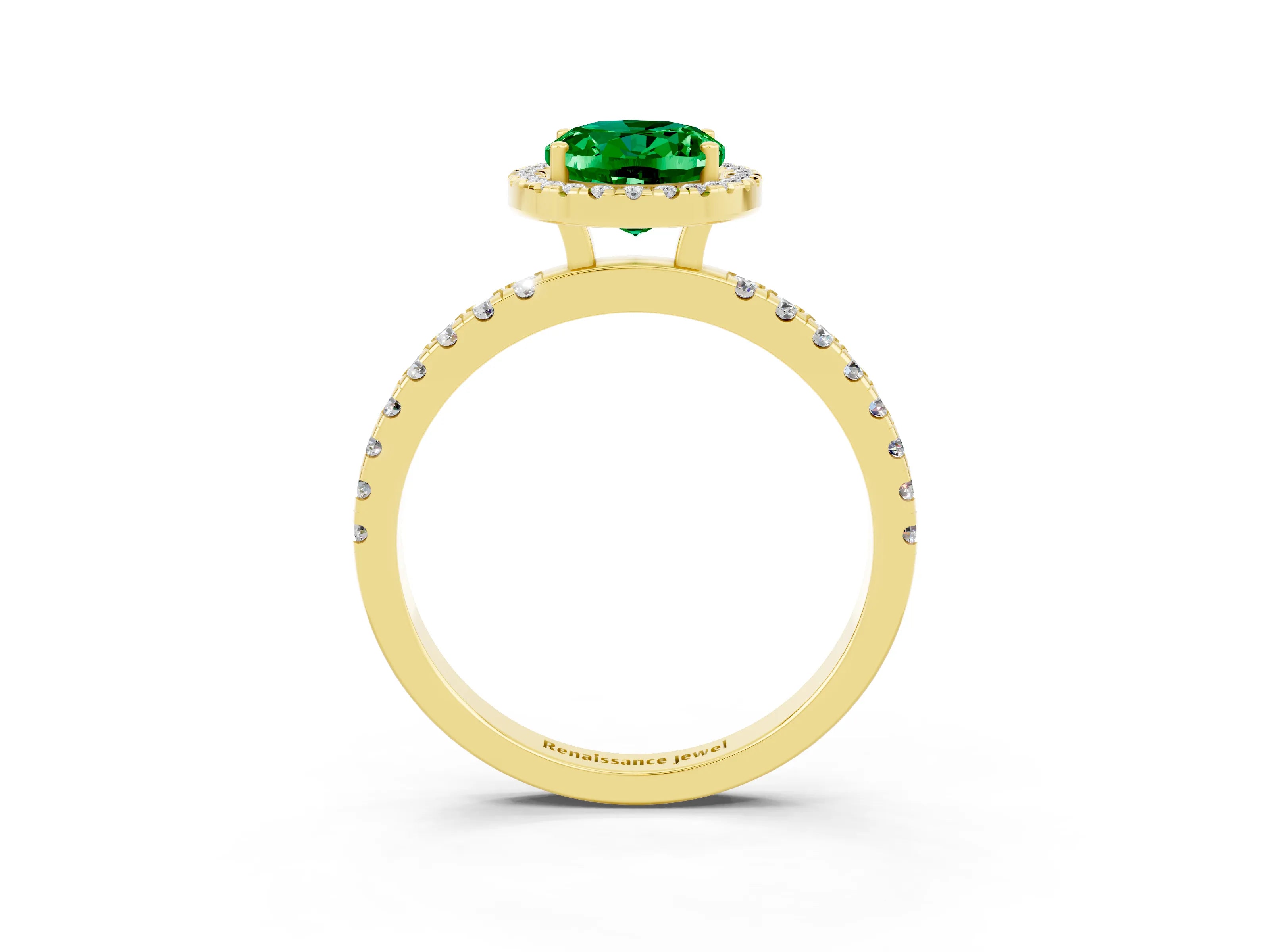Yellow gold Oval Cut Halo Diamond Pave Band with Prong Setting_3