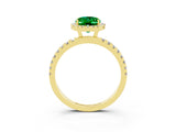 Yellow gold Oval Cut Halo Diamond Pave Band with Prong Setting_3
