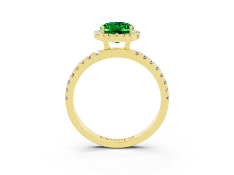 Yellow gold Oval Cut Halo Diamond Pave Band with Prong Setting_3