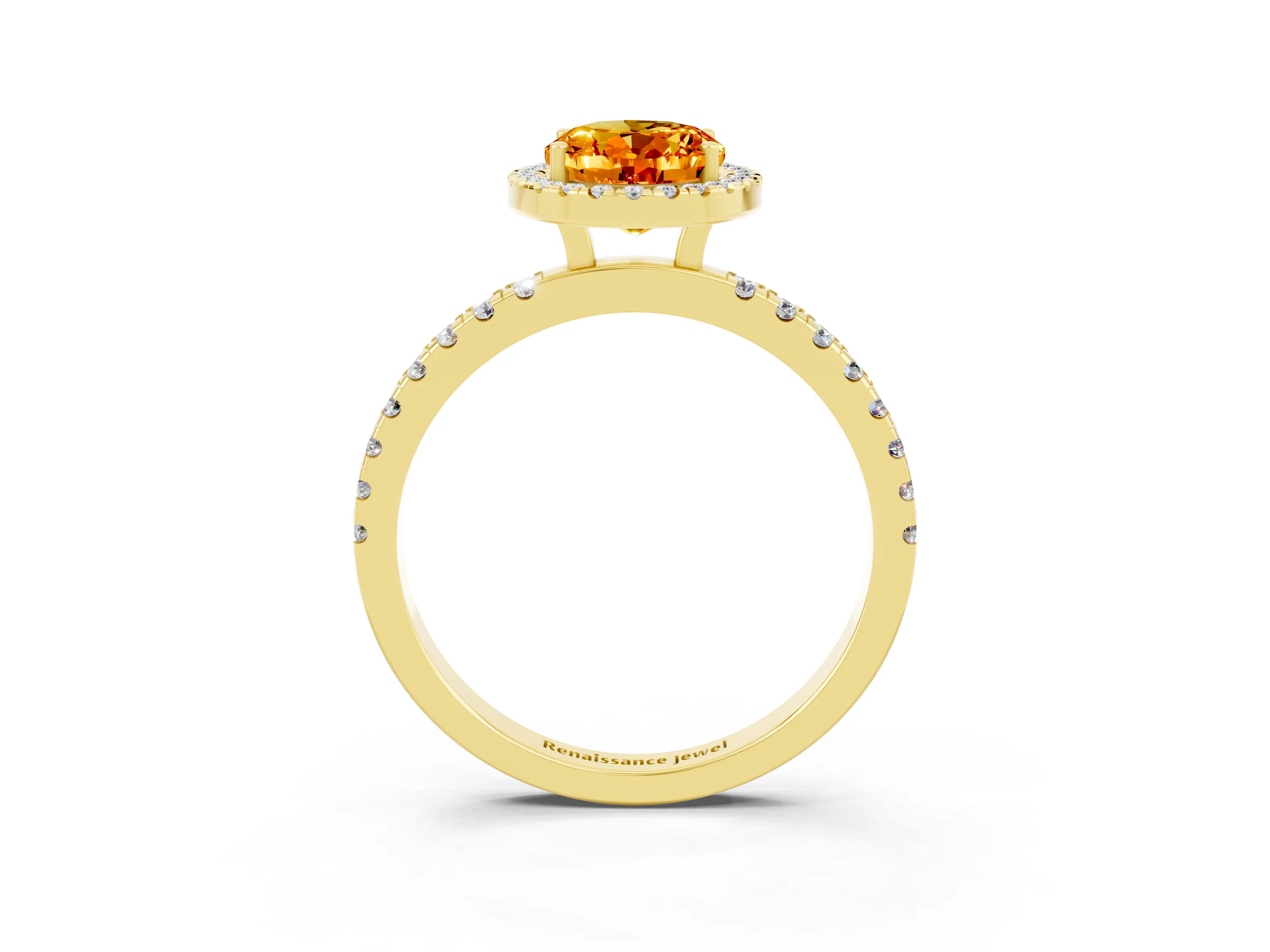 Yellow gold Oval Cut Halo Diamond Pave Band with Prong Setting_3