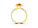 Yellow gold Oval Cut Halo Diamond Pave Band with Prong Setting_3