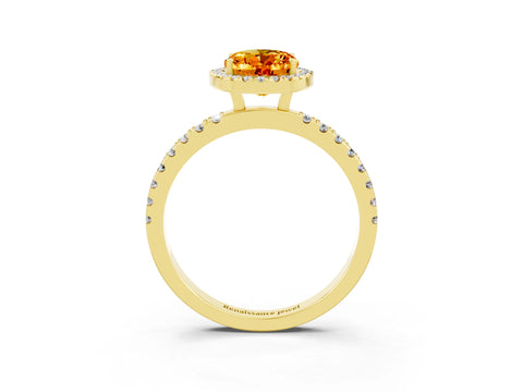 Yellow gold Oval Cut Halo Diamond Pave Band with Prong Setting_3