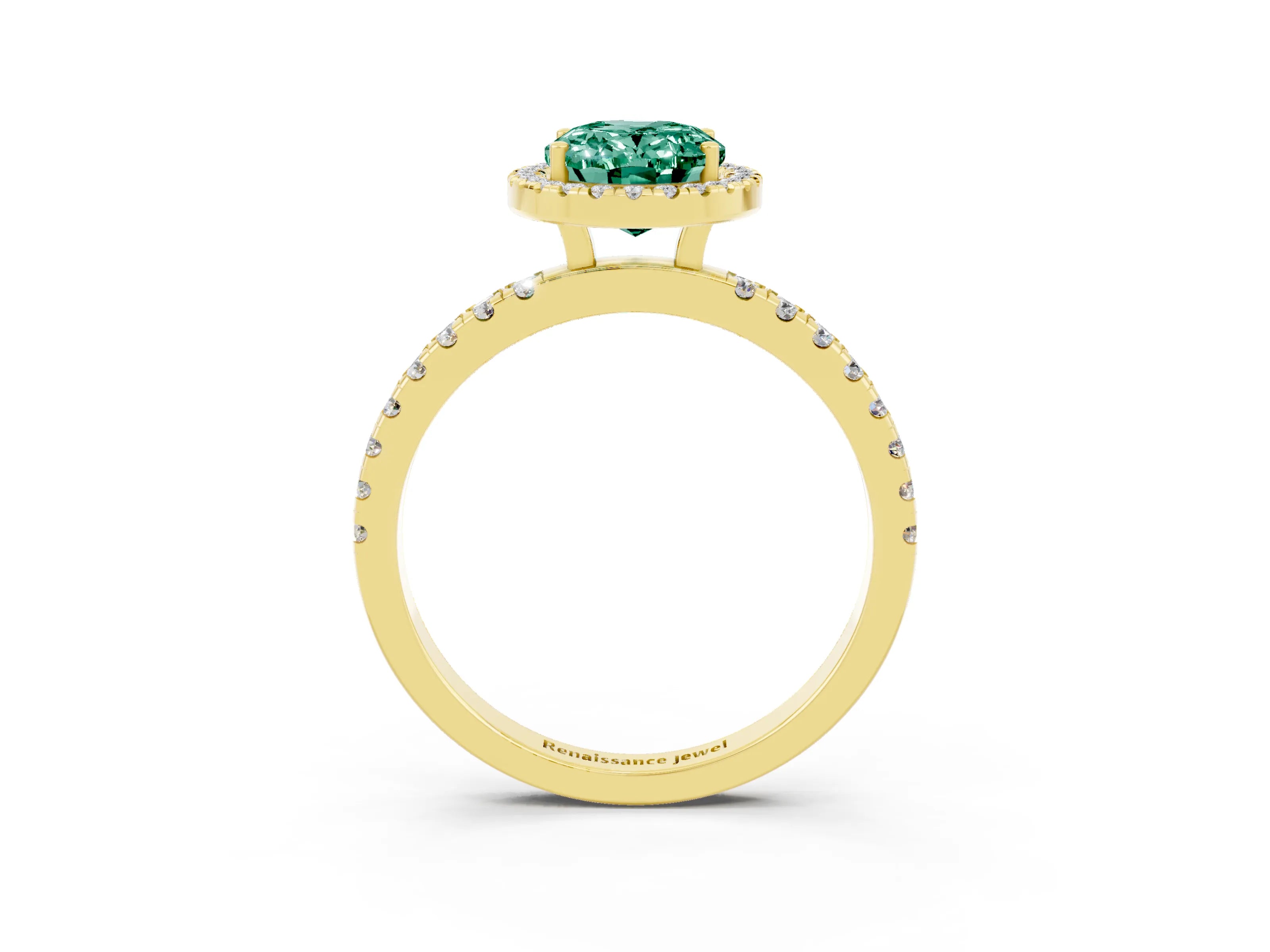 Yellow gold Oval Cut Halo Diamond Pave Band with Prong Setting_3