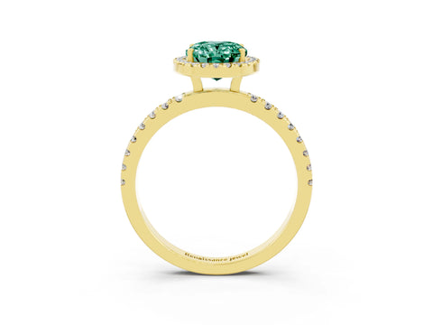 Yellow gold Oval Cut Halo Diamond Pave Band with Prong Setting_3