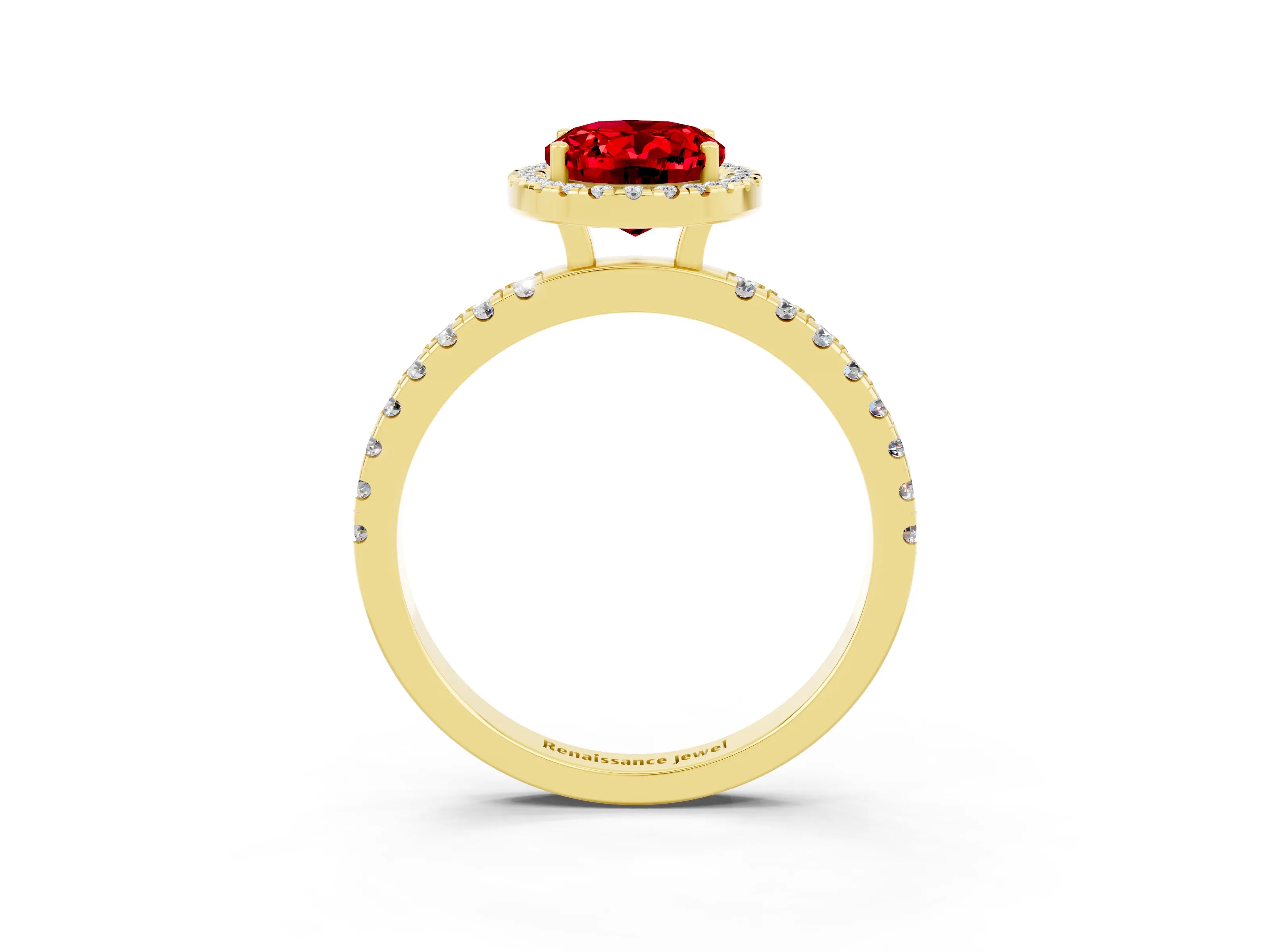 Yellow gold Oval Cut Halo Diamond Pave Band with Prong Setting_3