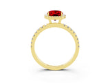 Yellow gold Oval Cut Halo Diamond Pave Band with Prong Setting_3