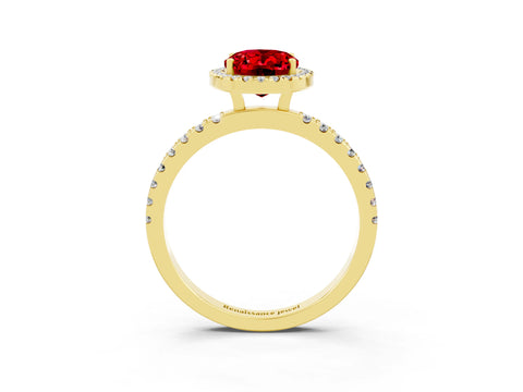 Yellow gold Oval Cut Halo Diamond Pave Band with Prong Setting_3