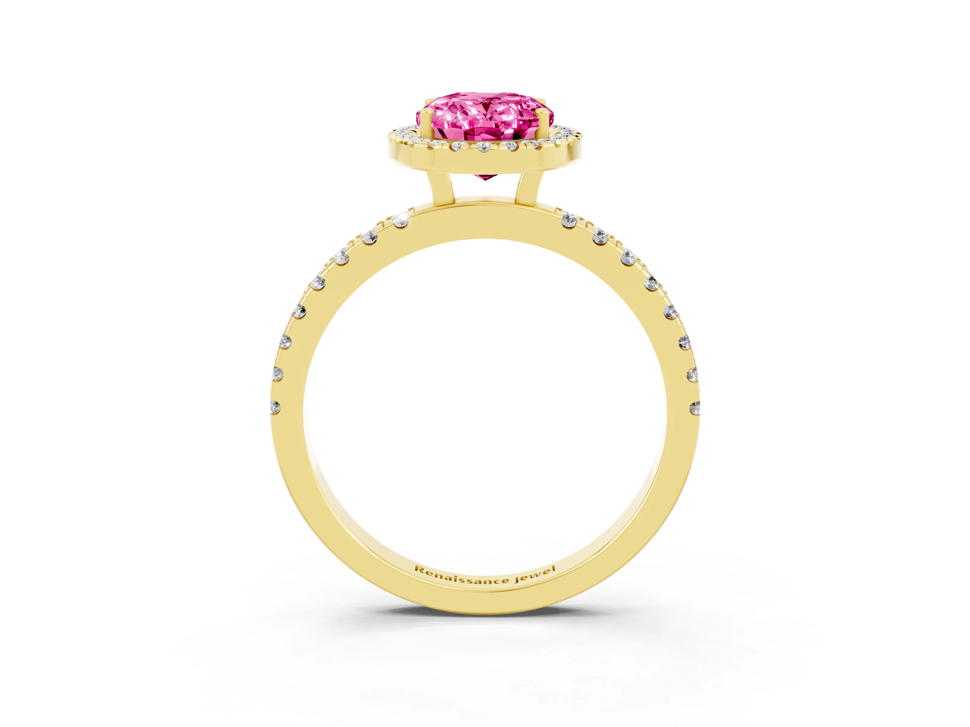 Yellow gold Oval Cut Halo Diamond Pave Band with Prong Setting_3