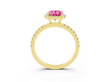 Yellow gold Oval Cut Halo Diamond Pave Band with Prong Setting_3