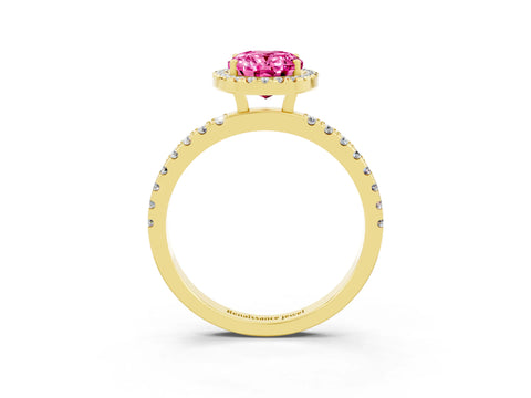 Yellow gold Oval Cut Halo Diamond Pave Band with Prong Setting_3