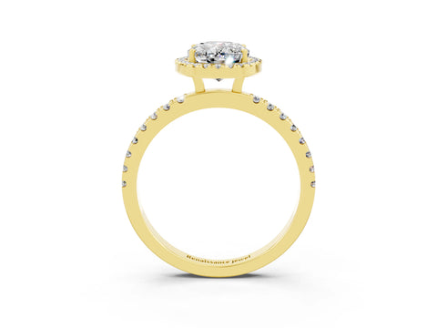 Yellow gold Oval Cut Halo Diamond Pave Band with Prong Setting_3