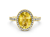Yellow gold Oval Cut Halo Diamond Pave Band with Prong Setting