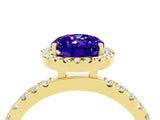 Yellow gold Oval Cut Halo Diamond Pave Band with Prong Setting_4