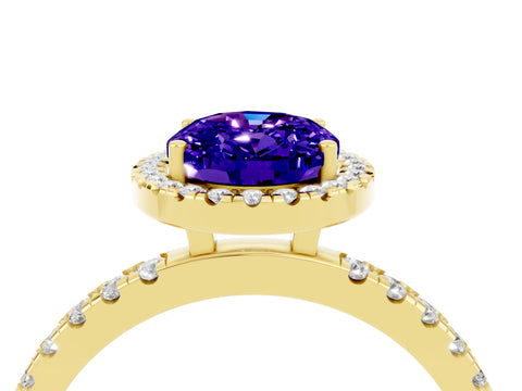 Yellow gold Oval Cut Halo Diamond Pave Band with Prong Setting_4