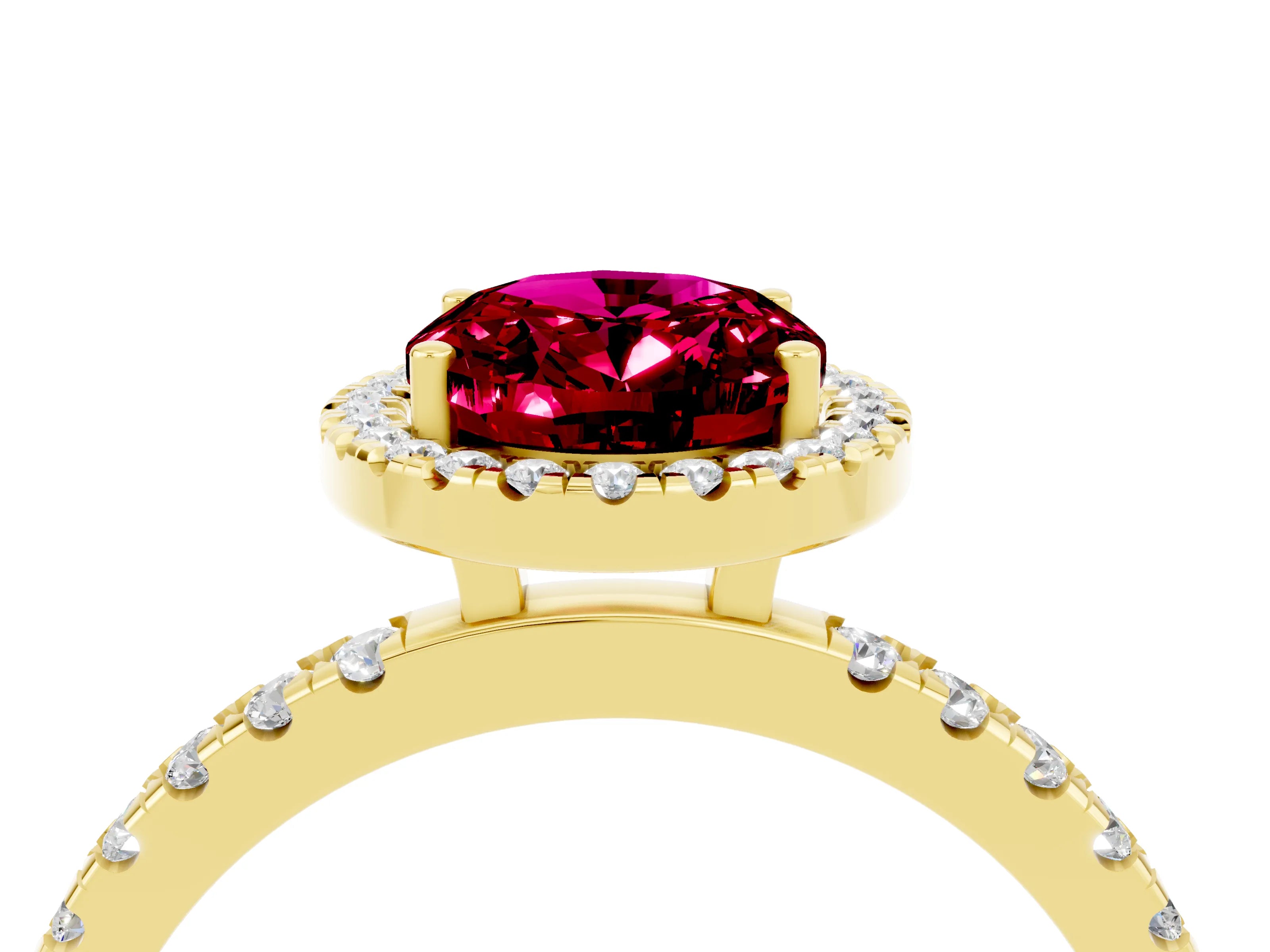 Yellow gold Oval Cut Halo Diamond Pave Band with Prong Setting_4