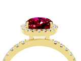 Yellow gold Oval Cut Halo Diamond Pave Band with Prong Setting_4