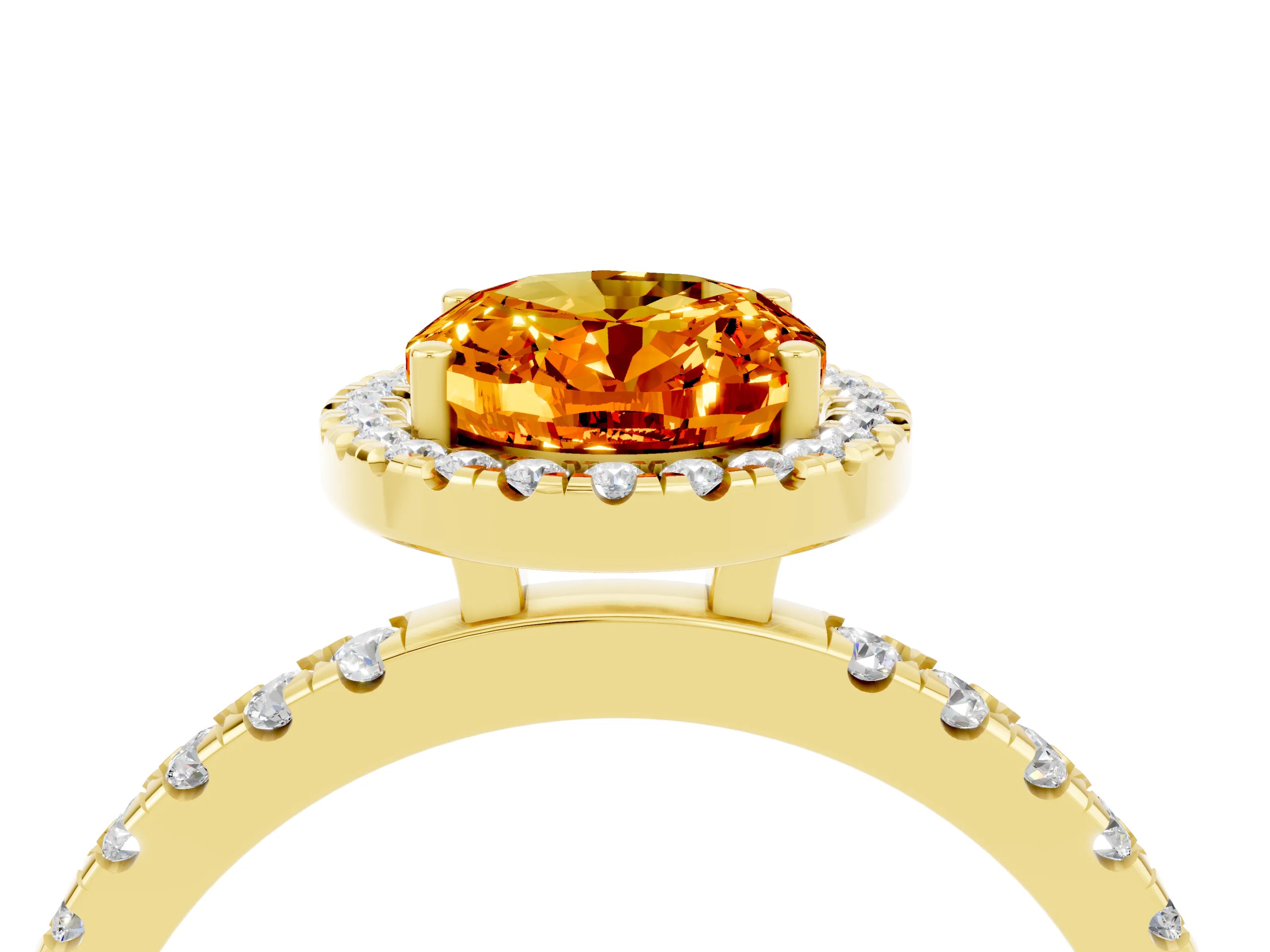 Yellow gold Oval Cut Halo Diamond Pave Band with Prong Setting_4
