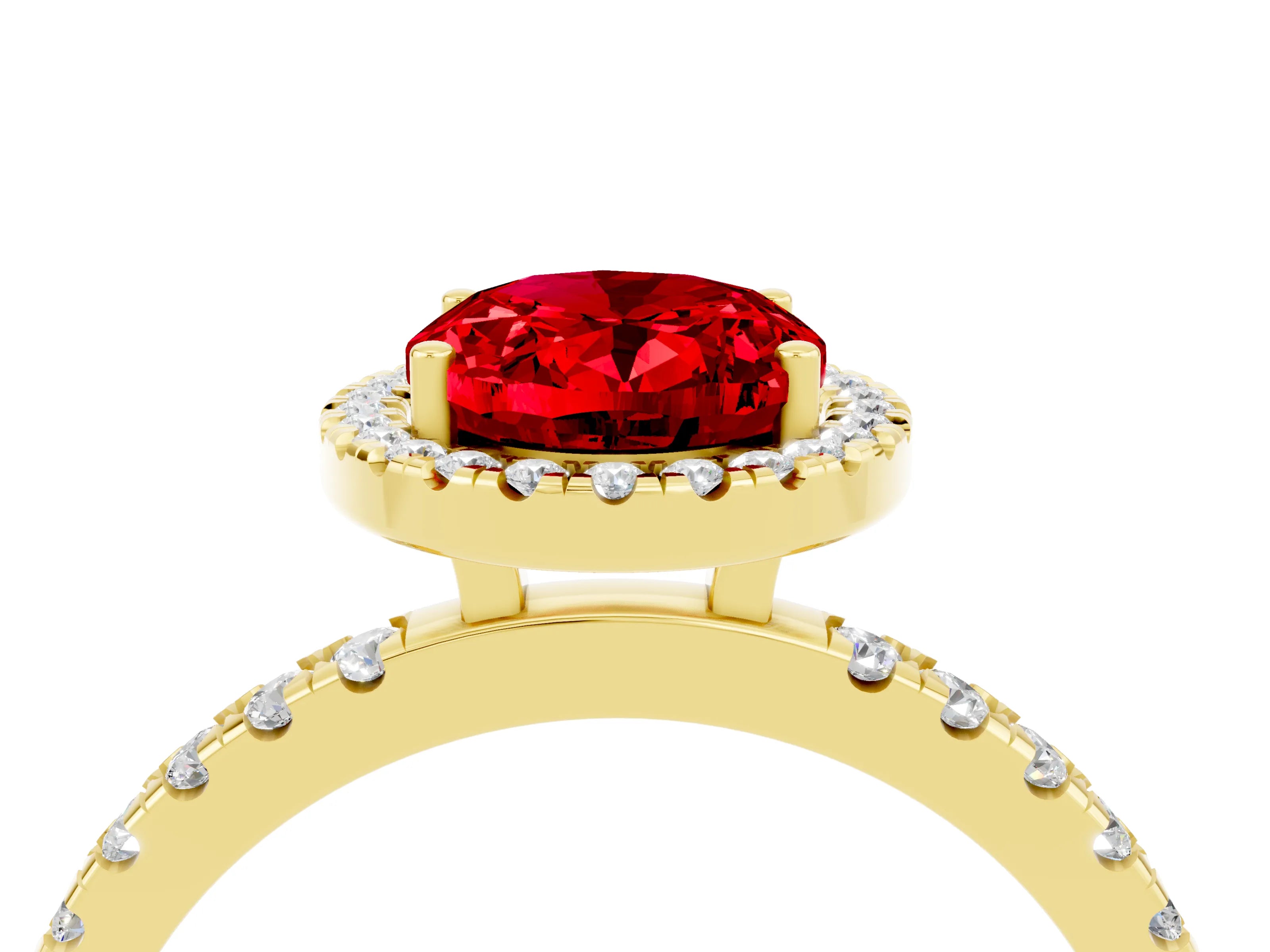 Yellow gold Oval Cut Halo Diamond Pave Band with Prong Setting_4