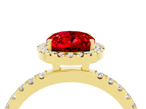 Yellow gold Oval Cut Halo Diamond Pave Band with Prong Setting_4