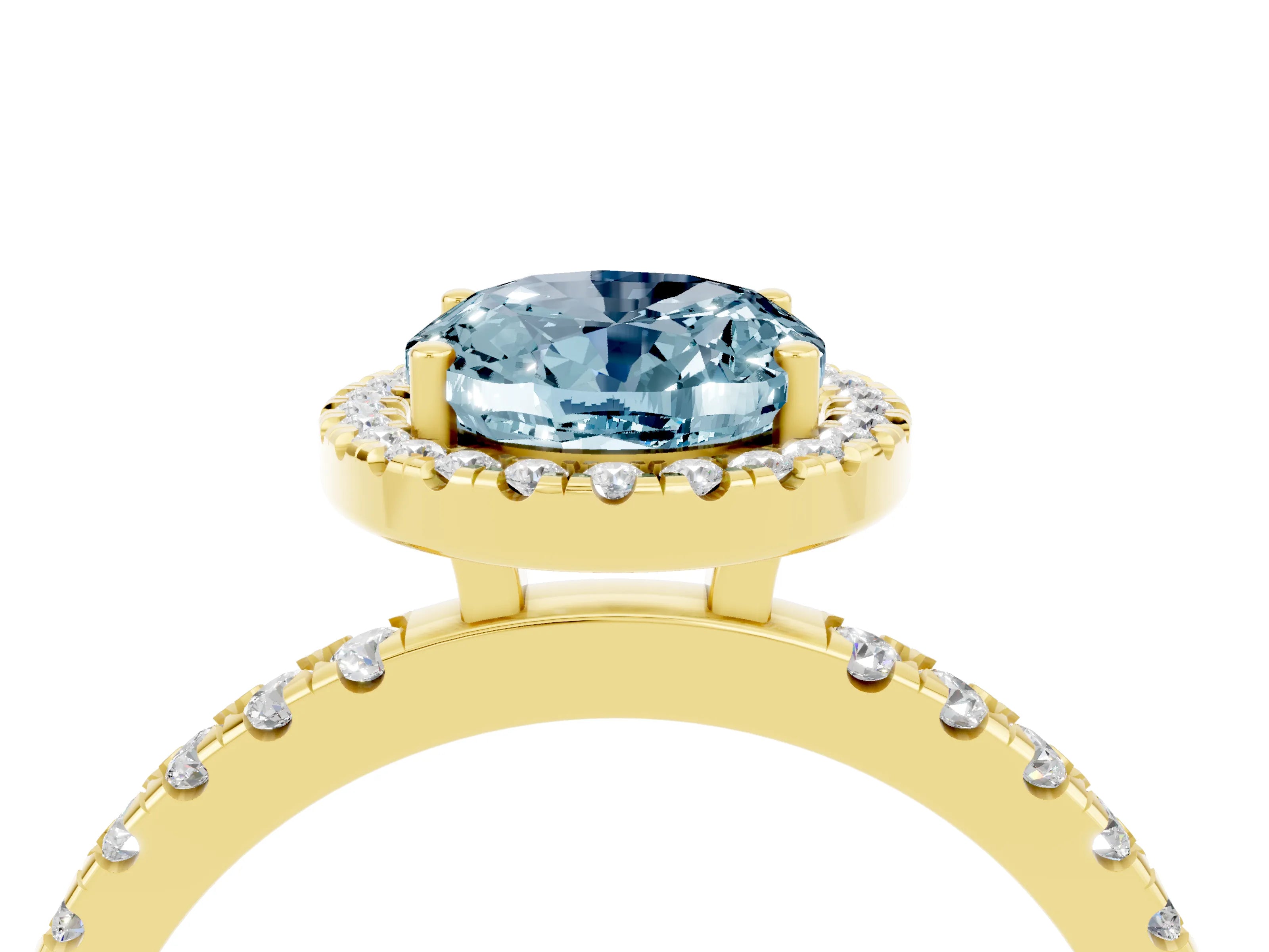 Yellow gold Oval Cut Halo Diamond Pave Band with Prong Setting_4
