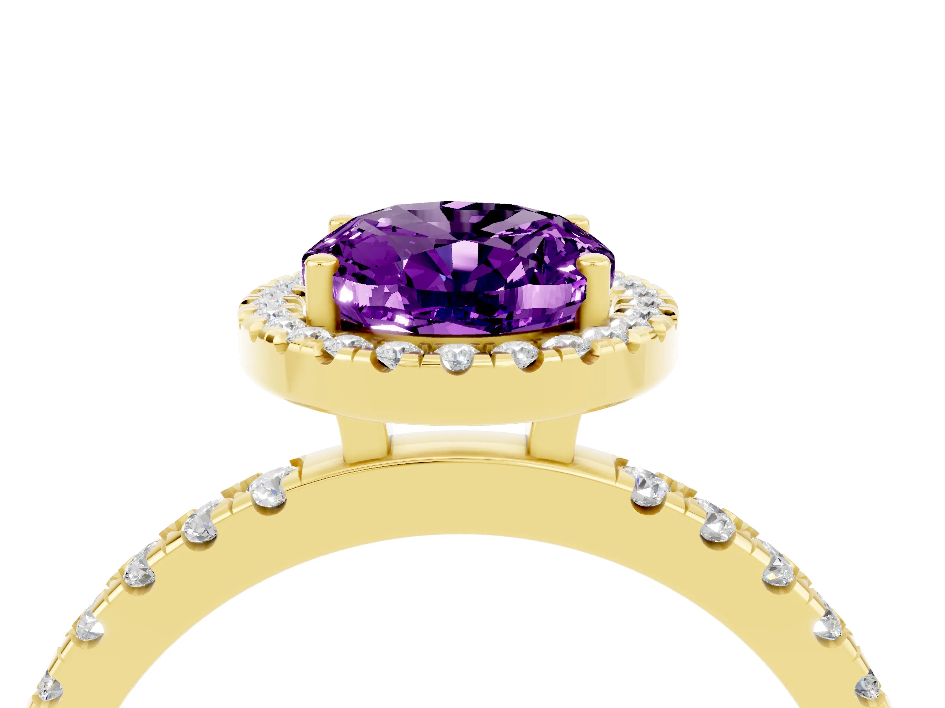 Yellow gold Oval Cut Halo Diamond Pave Band with Prong Setting_4