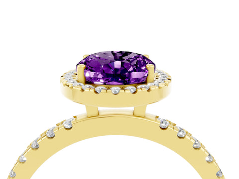Yellow gold Oval Cut Halo Diamond Pave Band with Prong Setting_4