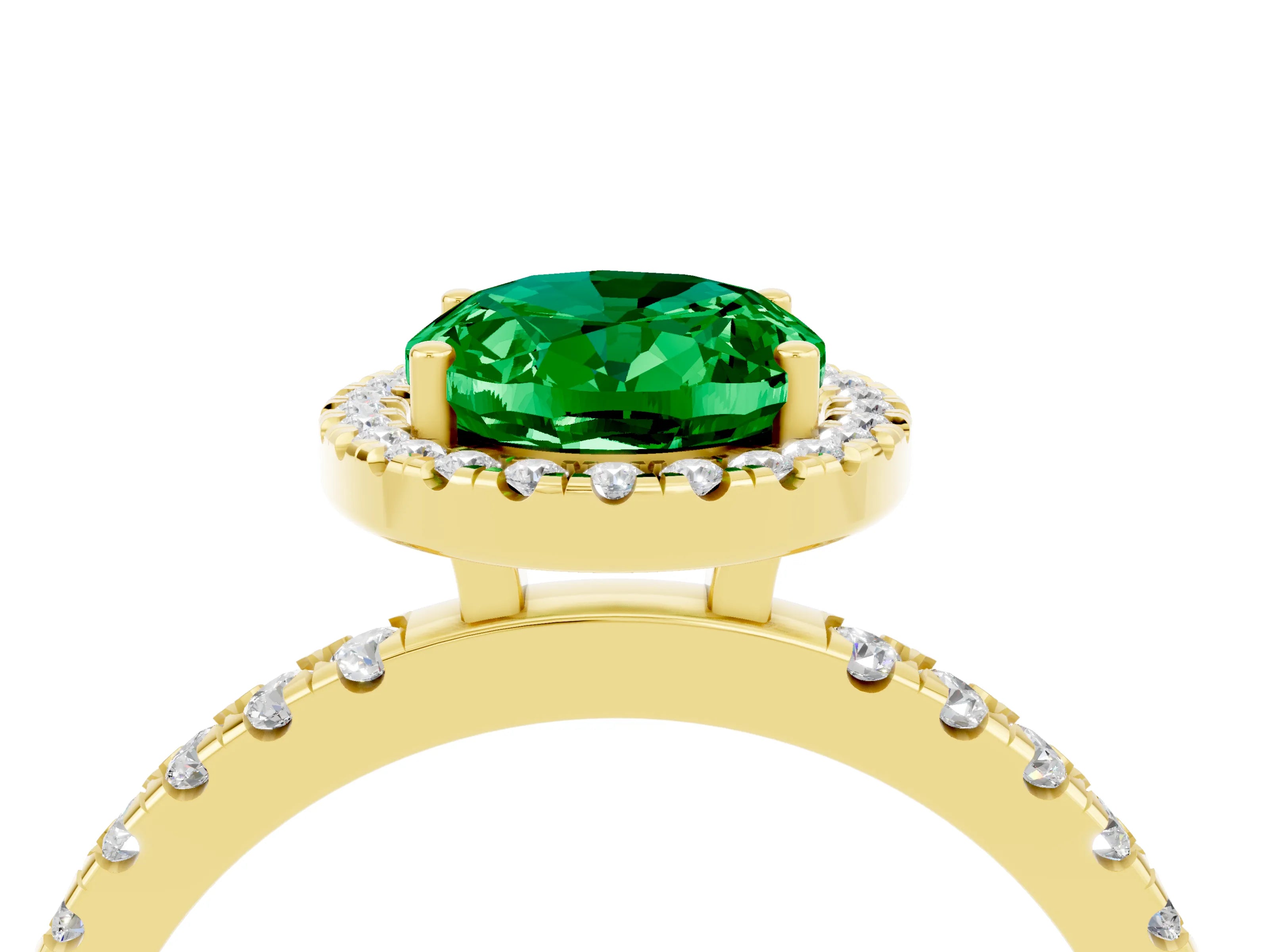 Yellow gold Oval Cut Halo Diamond Pave Band with Prong Setting_4