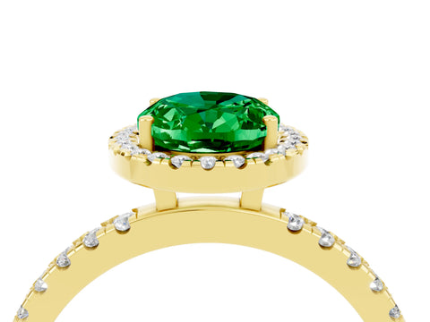 Yellow gold Oval Cut Halo Diamond Pave Band with Prong Setting_4