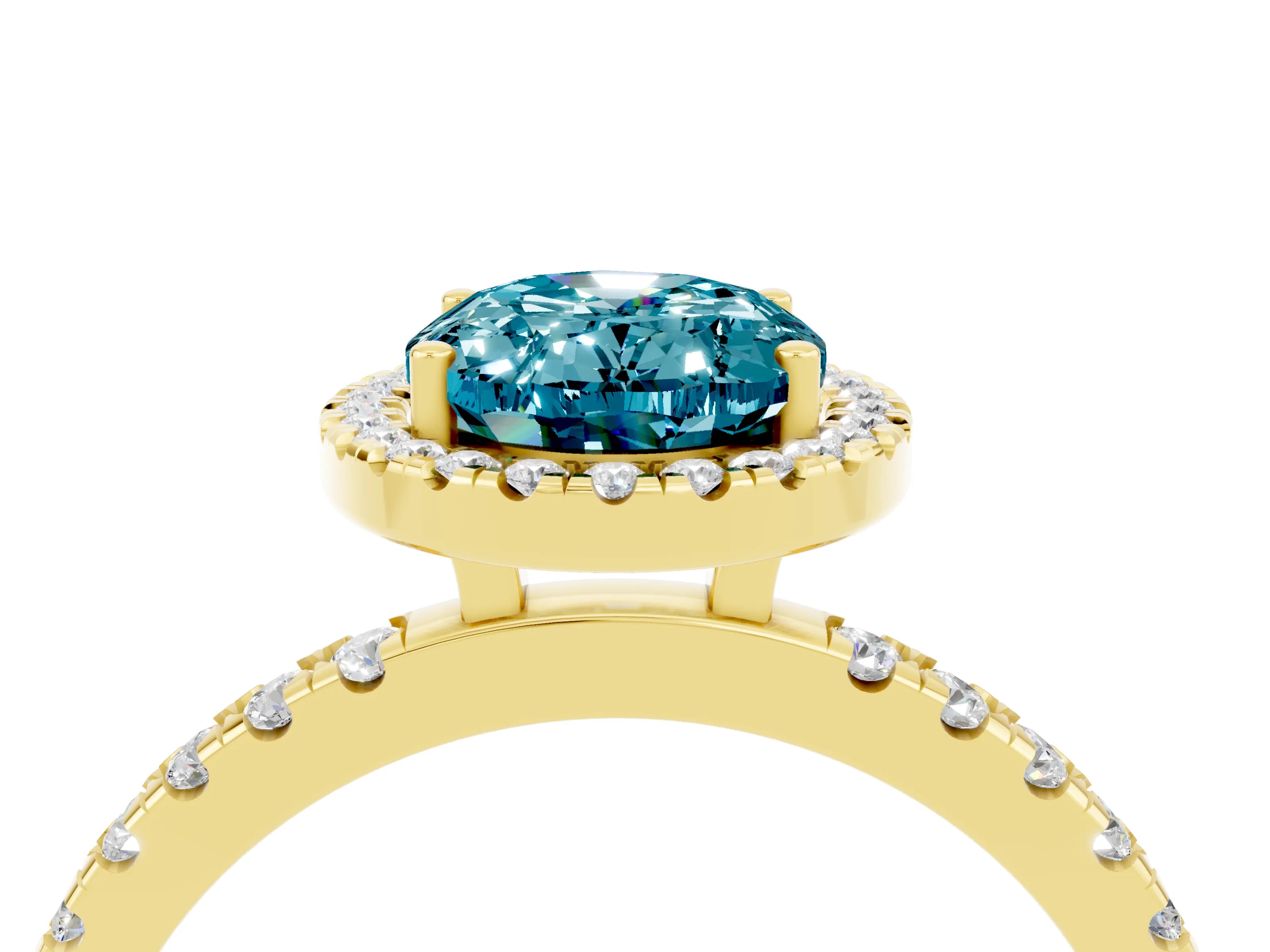 Yellow gold Oval Cut Halo Diamond Pave Band with Prong Setting_4