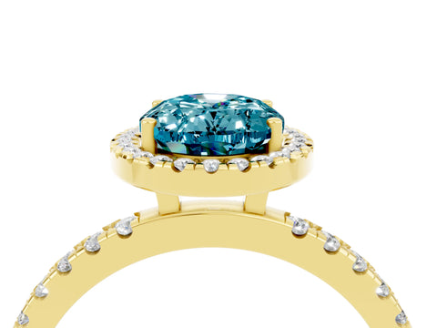 Yellow gold Oval Cut Halo Diamond Pave Band with Prong Setting_4