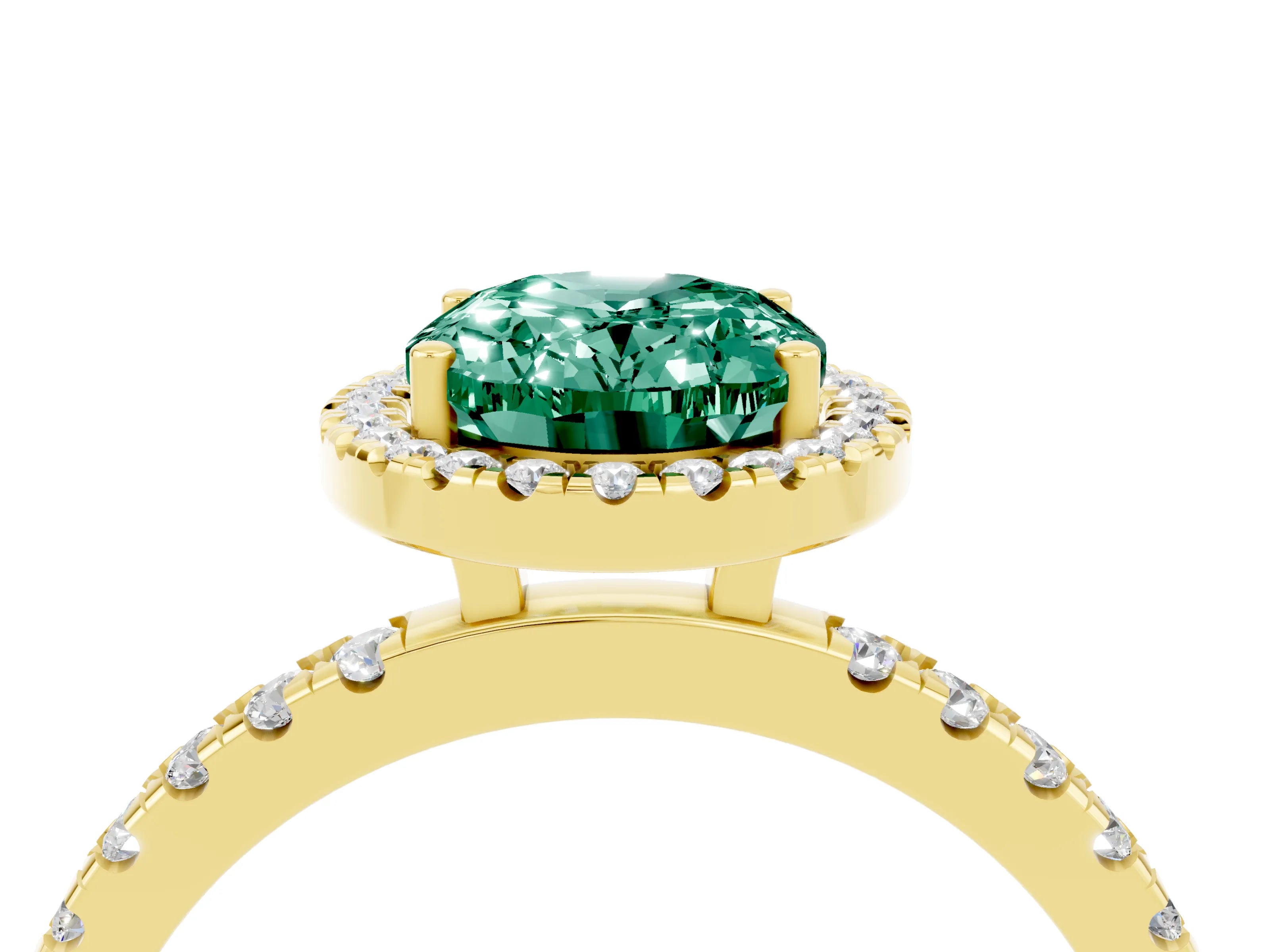 Yellow gold Oval Cut Halo Diamond Pave Band with Prong Setting_4