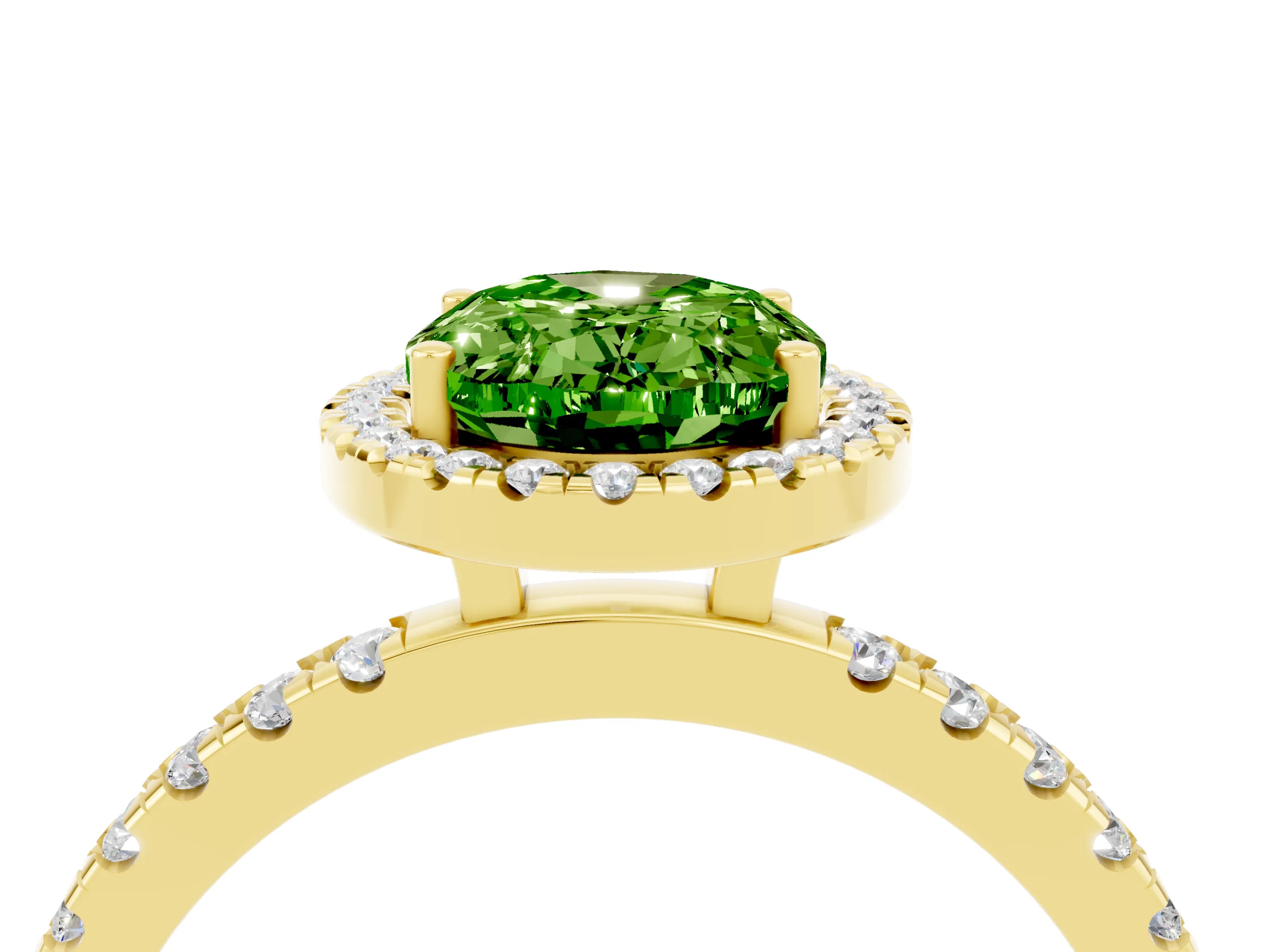 Yellow gold Oval Cut Halo Diamond Pave Band with Prong Setting_4