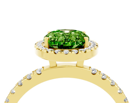 Yellow gold Oval Cut Halo Diamond Pave Band with Prong Setting_4