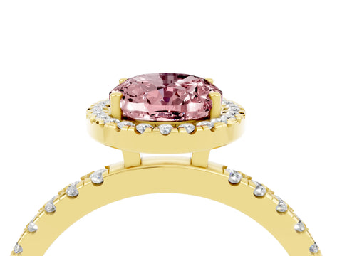 Yellow gold Oval Cut Halo Diamond Pave Band with Prong Setting_4