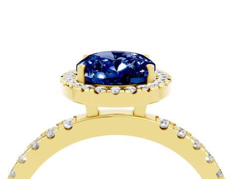 Yellow gold Oval Cut Halo Diamond Pave Band with Prong Setting_4
