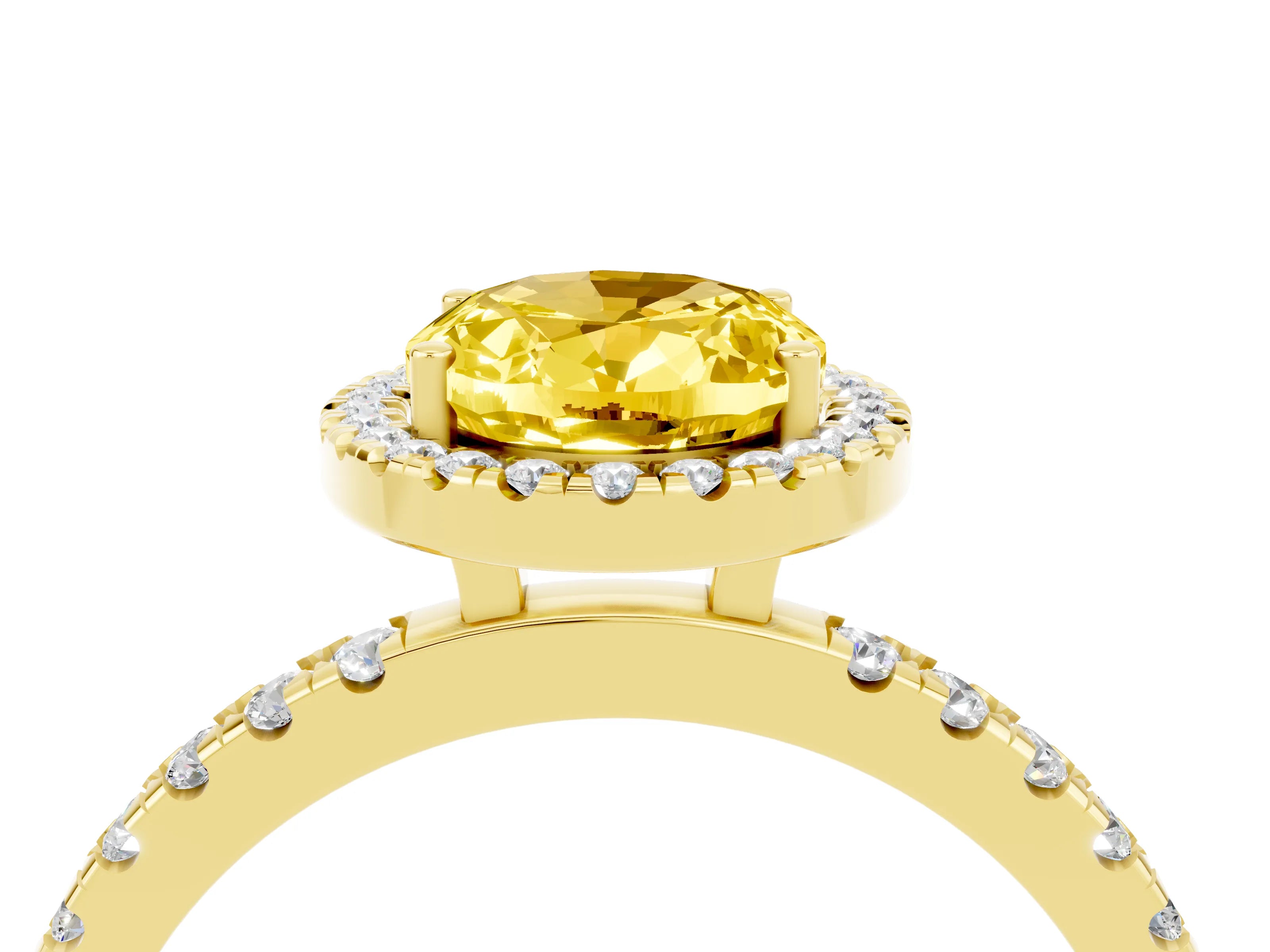 Yellow gold Oval Cut Halo Diamond Pave Band with Prong Setting_4