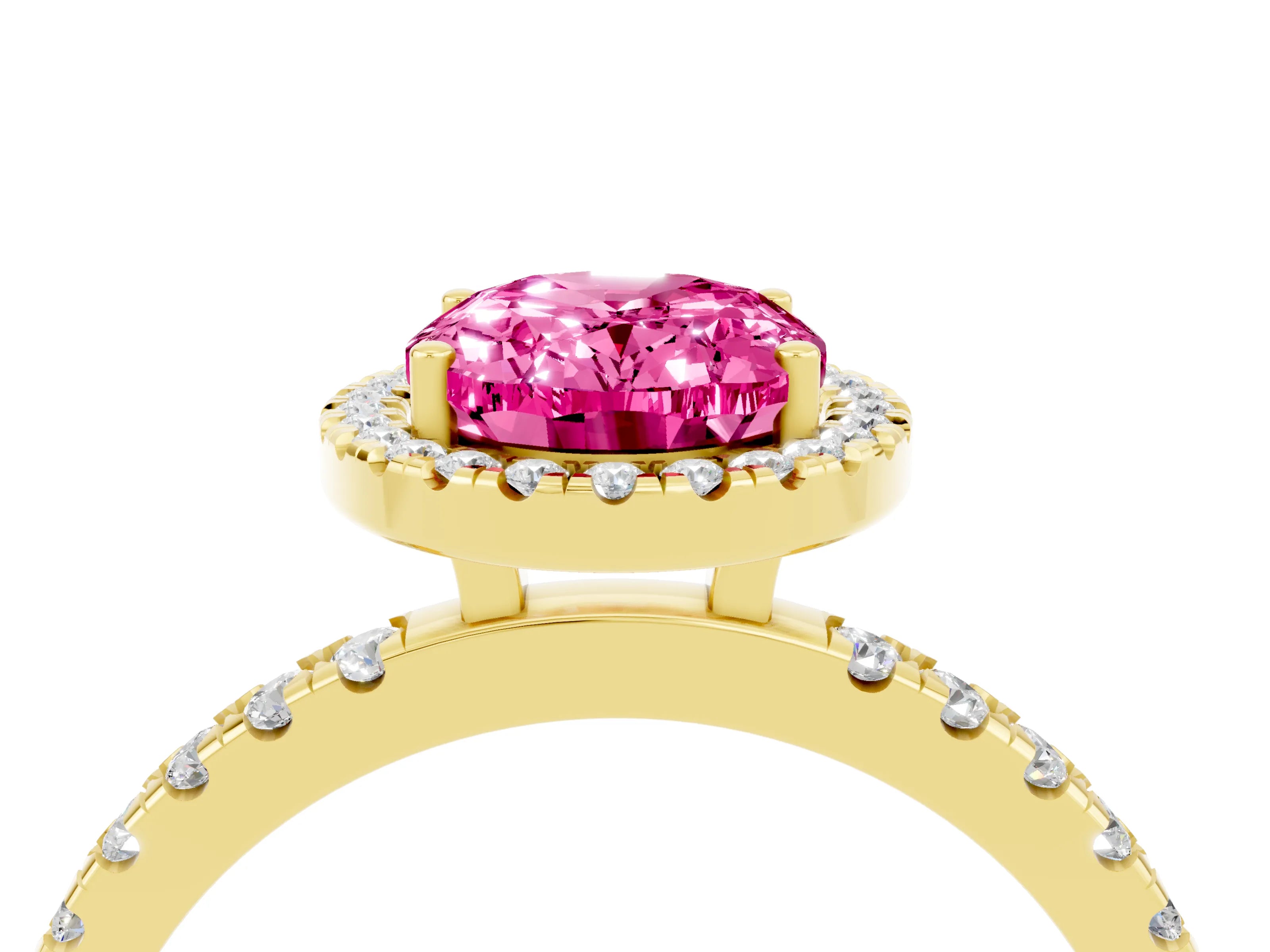 Yellow gold Oval Cut Halo Diamond Pave Band with Prong Setting_4