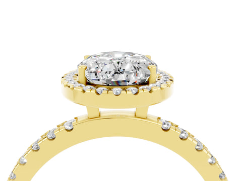 Yellow gold Oval Cut Halo Diamond Pave Band with Prong Setting_4