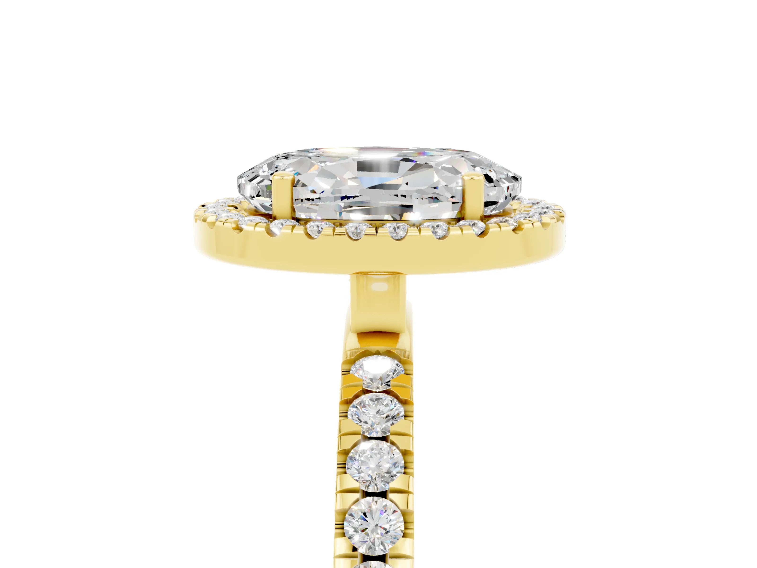 Yellow gold Oval Cut Halo Diamond Pave Band with Prong Setting_5