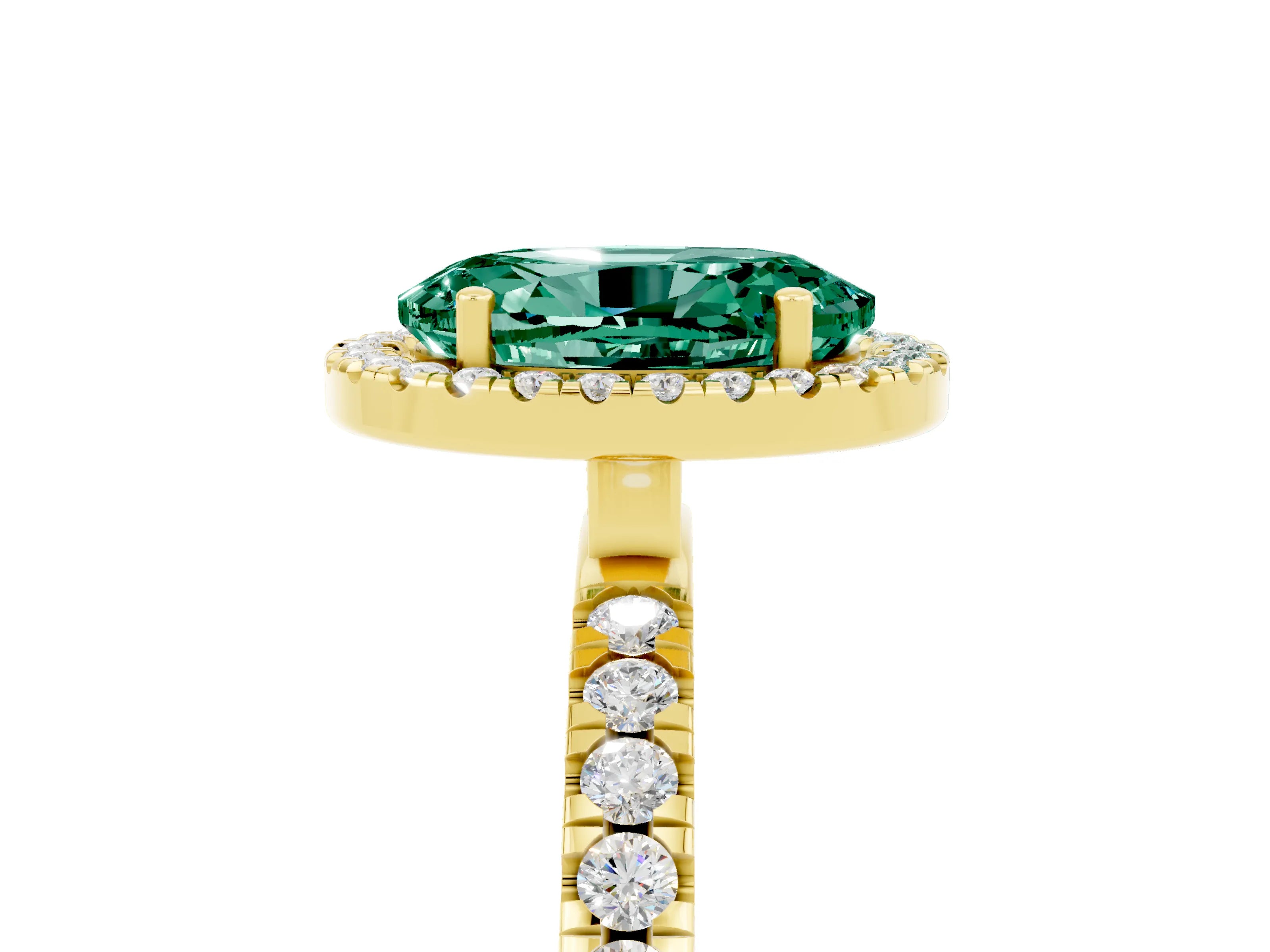Yellow gold Oval Cut Halo Diamond Pave Band with Prong Setting_5