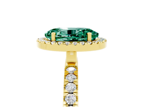 Yellow gold Oval Cut Halo Diamond Pave Band with Prong Setting_5