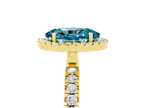 Yellow gold Oval Cut Halo Diamond Pave Band with Prong Setting_5