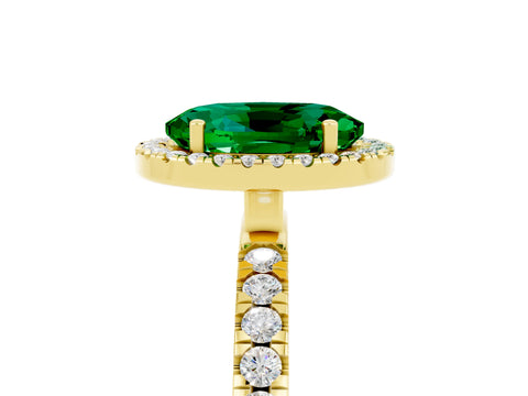 Yellow gold Oval Cut Halo Diamond Pave Band with Prong Setting_5